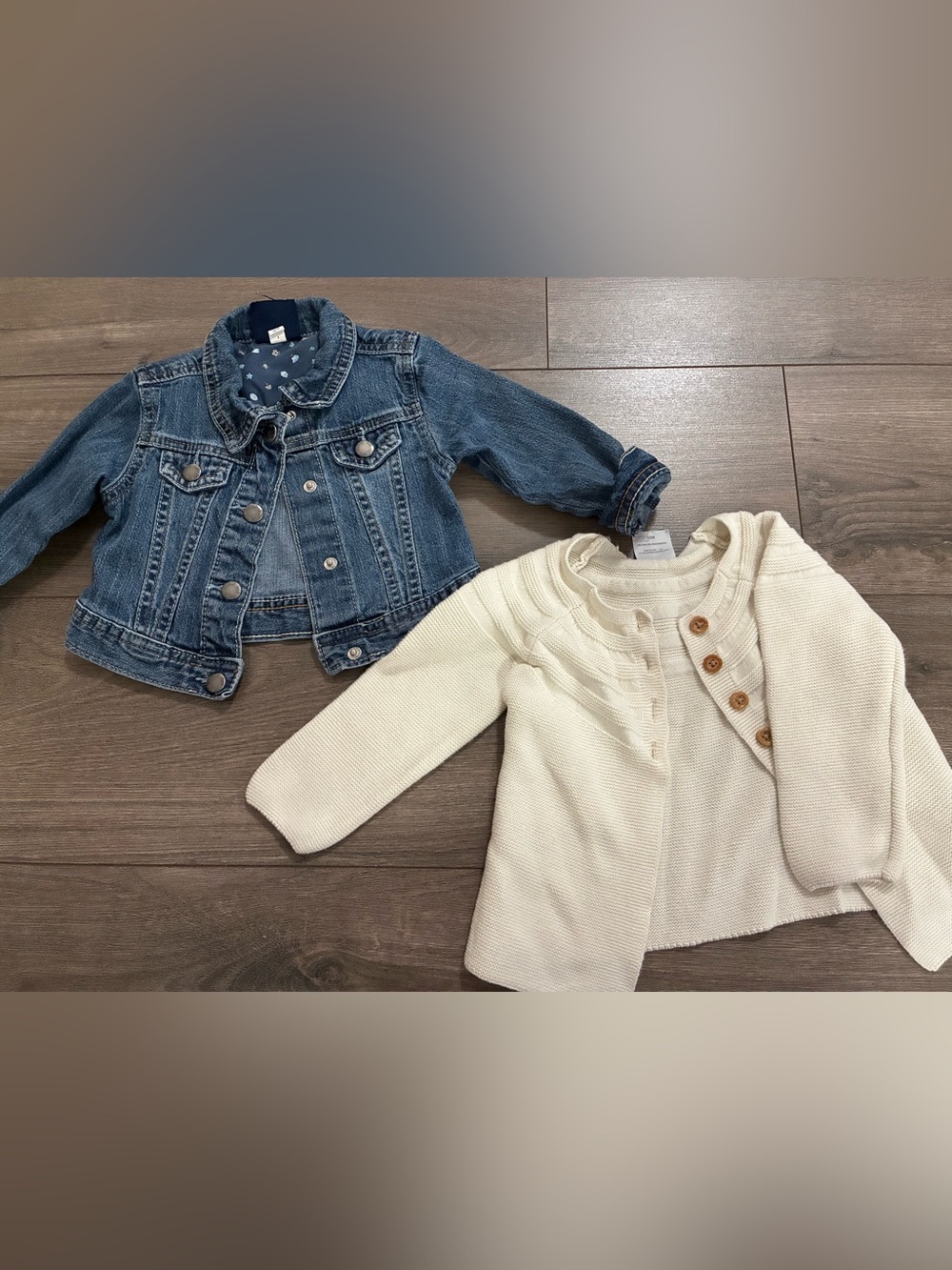 wonder nation Blue Denim Jacket & Cream Cardigan Set
